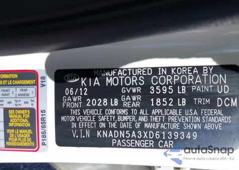 2013 Kia Rio Ex from USA, damaged, VIN KNADN5A3XD6139349